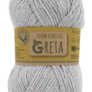Vue complète d’une pelote Greta gris clair fil coton 100% naturel