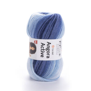 Vue directe sur pelote Angora Active bleu dégradée chaude