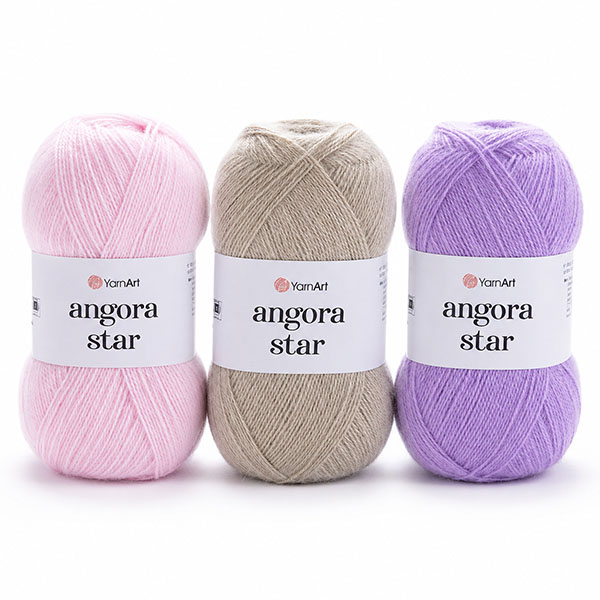 trios pelote angora star rose pale ble parme