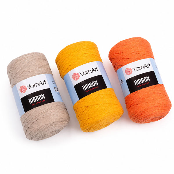 3 pelotes ribbon yarnart ecru jaune orange