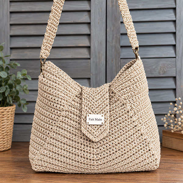 sac taupe en macrame yarn art