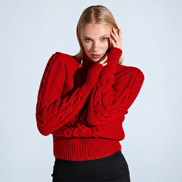 tricot rouge fait avec shetland