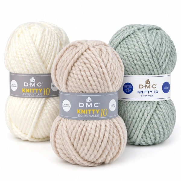 3 pelotes de dmc knitty 10 au premier planc