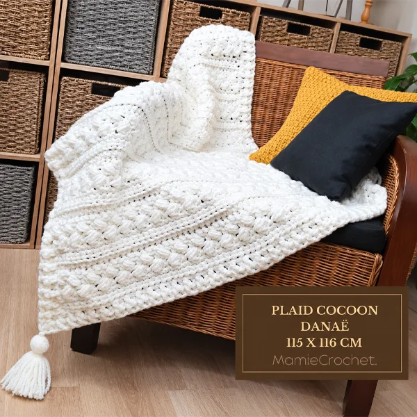 plaide réalisé au crochet avec fil dmc knitty 10