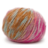 laines-et-fils Pelote de laine orange, verte et rose.
