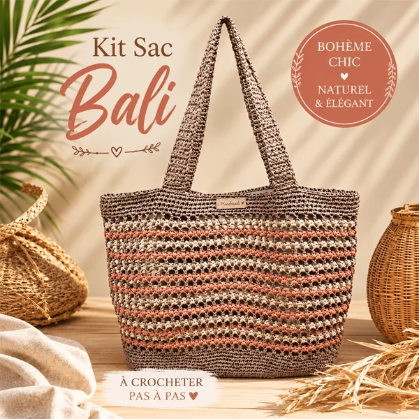 sac bali réalisé au crochet avec le fil raphia plat dmc