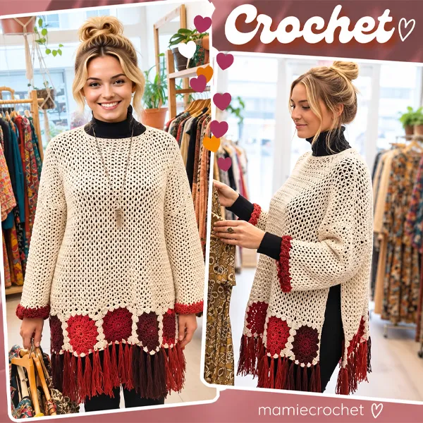 poncho réalisé au crocher avec le fil stylish alpaca