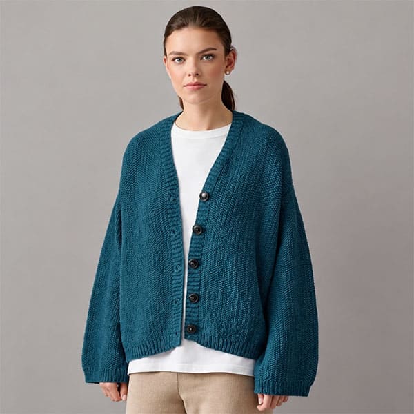 vegan cashmere petrole veste tricot