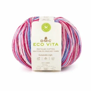 DMC Eco Vita Multicolore - Coton Recyclé fil tricot écologique bleu rose