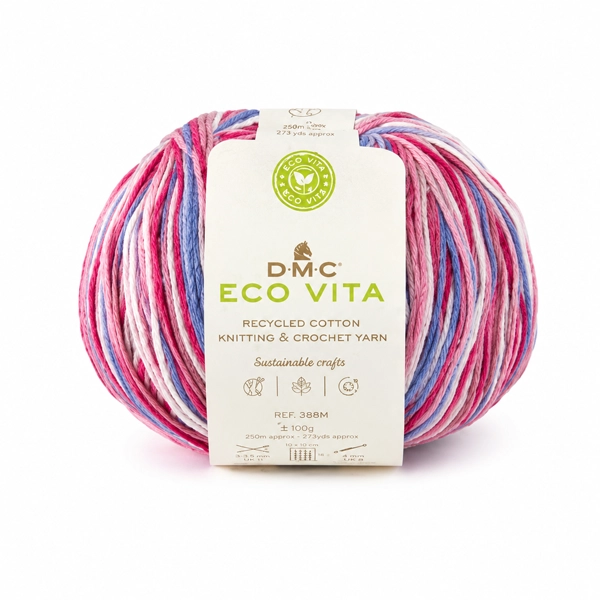 DMC Eco Vita Multicolore - Coton Recyclé fil tricot écologique bleu rose